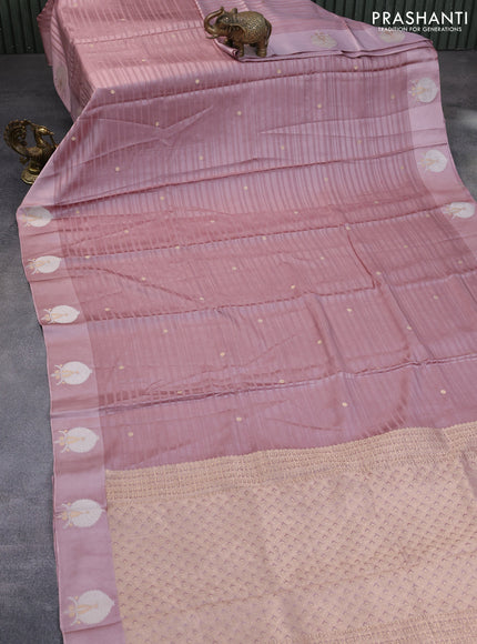 Mushru silk saree rose brown with allover self emboss & zari buttas and zari woven butta border