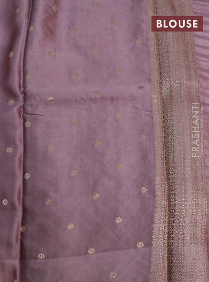 Mushru silk saree rose brown with allover self emboss & zari buttas and zari woven butta border