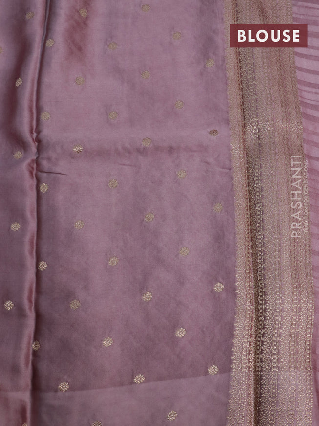 Mushru silk saree rose brown with allover self emboss & zari buttas and zari woven butta border