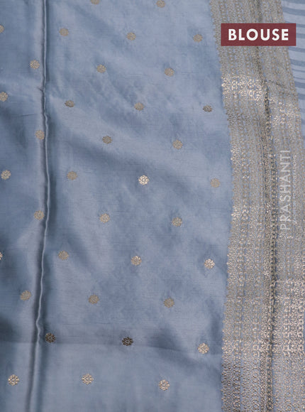 Mushru silk saree grey with allover self emboss & zari buttas and zari woven butta border