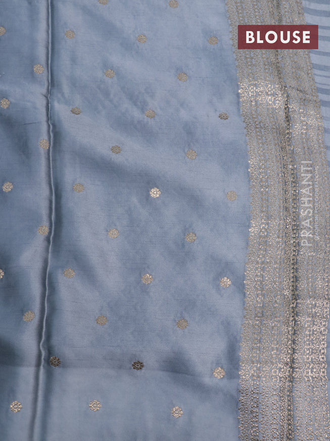 Mushru silk saree grey with allover self emboss & zari buttas and zari woven butta border