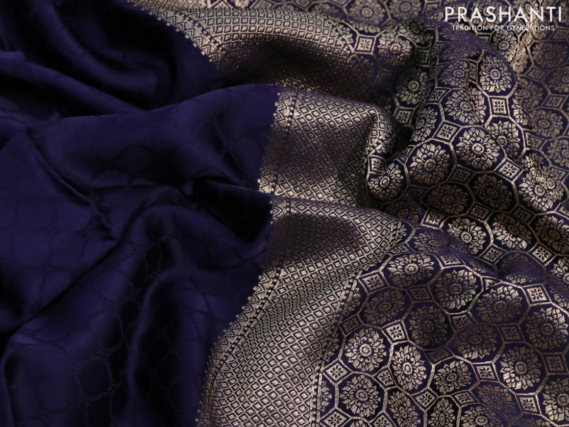 Mushru silk saree dark blue with allover self emboss and zari woven butta border