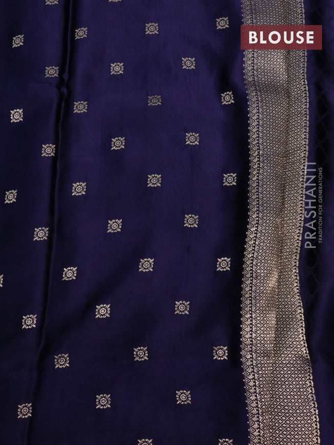 Mushru silk saree dark blue with allover self emboss and zari woven butta border