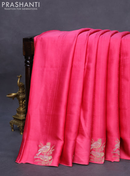 Mushru silk saree pink with allover self emboss and zari woven butta border