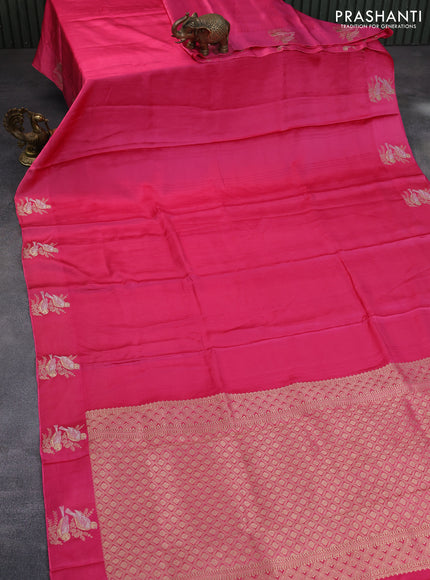 Mushru silk saree pink with allover self emboss and zari woven butta border