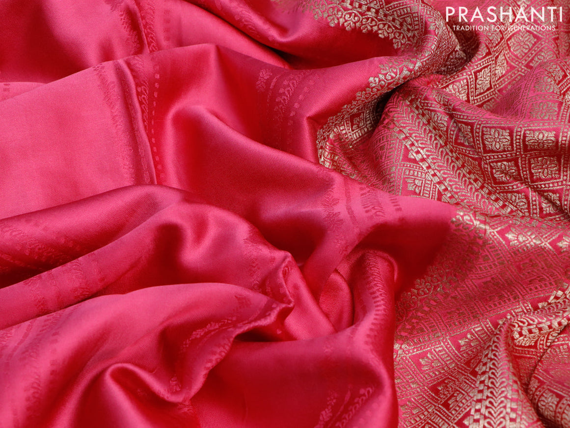 Mushru silk saree pink with allover self emboss and zari woven butta border