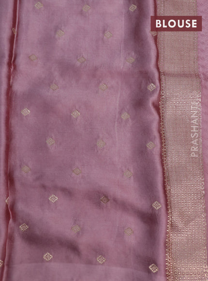 Mushru silk saree pastel pink with allover self emboss and zari woven butta border