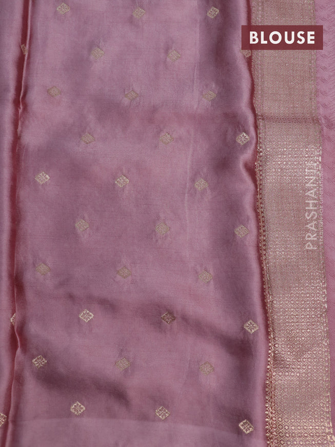 Mushru silk saree pastel pink with allover self emboss and zari woven butta border