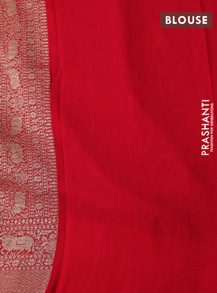 Banarasi georgette saree peacock green and red with allover thread & zari weaves and woven border