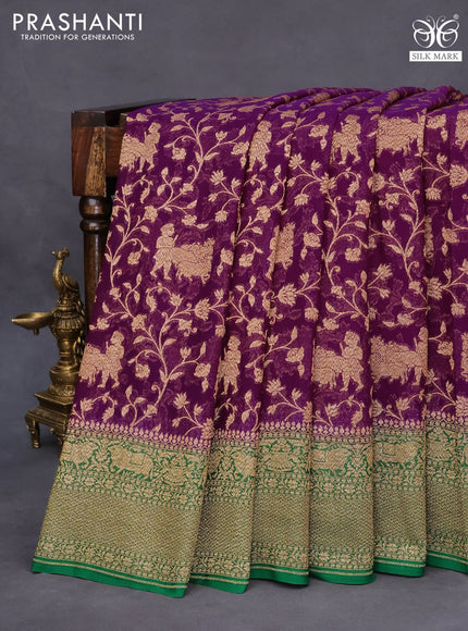 Banarasi georgette saree wine shade and green with allover thread & zari weaves and woven border