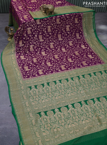 Banarasi georgette saree wine shade and green with allover thread & zari weaves and woven border