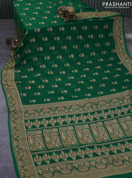 Banarasi georgette saree green with thread & zari woven buttas and woven border