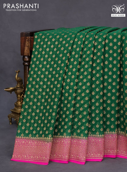 Banarasi georgette saree green and pink with allover thread & zari woven buttas and woven border