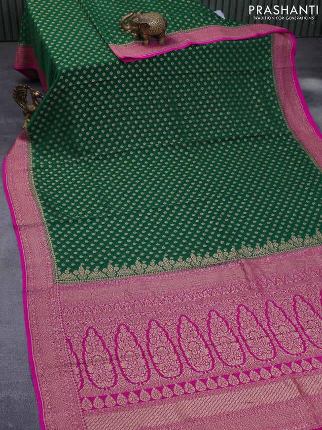 Banarasi georgette saree green and pink with allover thread & zari woven buttas and woven border