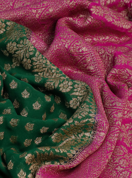 Banarasi georgette saree green and pink with allover thread & zari woven buttas and woven border