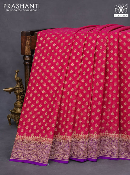 Banarasi georgette saree pink and violet with allover thread & zari woven buttas and woven border