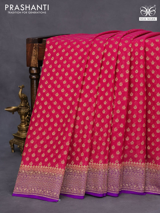 Banarasi georgette saree pink and violet with allover thread & zari woven buttas and woven border