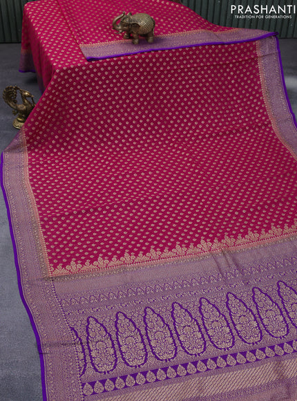 Banarasi georgette saree pink and violet with allover thread & zari woven buttas and woven border