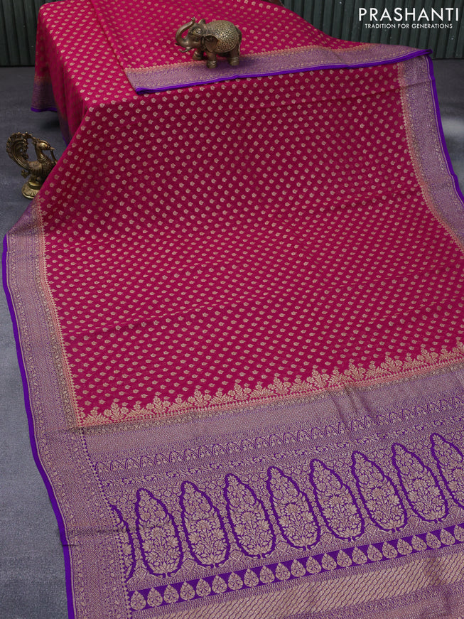 Banarasi georgette saree pink and violet with allover thread & zari woven buttas and woven border