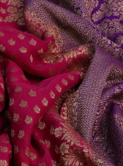 Banarasi georgette saree pink and violet with allover thread & zari woven buttas and woven border