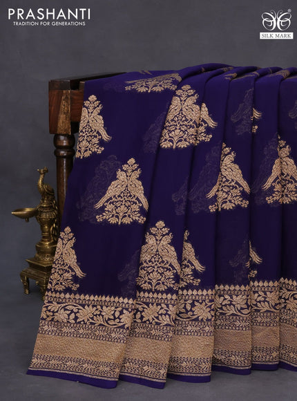 Banarasi georgette saree navy blue with thread & zari woven buttas and woven border