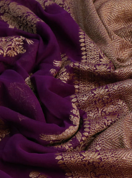 Banarasi georgette saree deep purple with thread & zari woven buttas and woven border