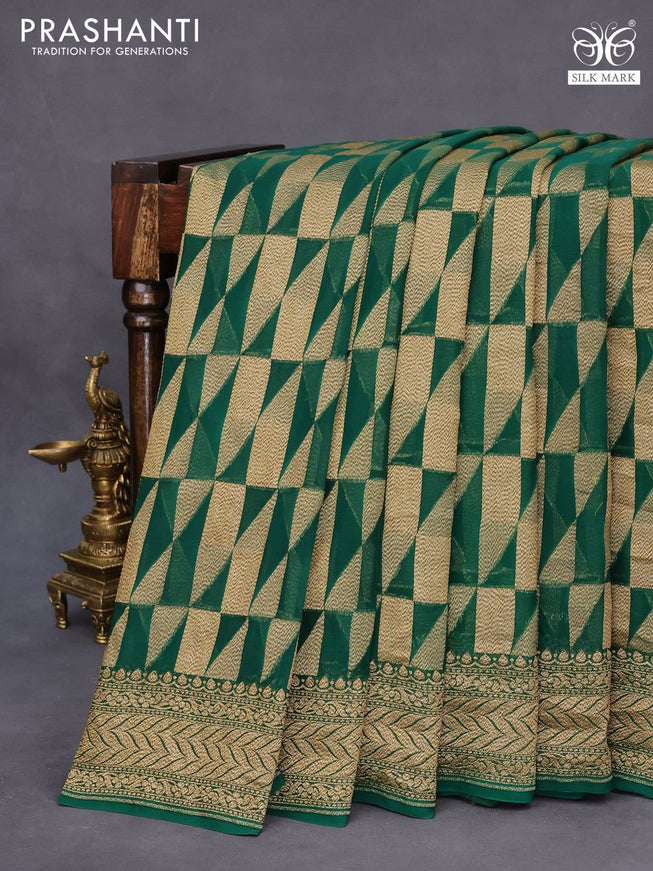 Banarasi georgette saree green with allover thread & zari woven wevaes and woven border