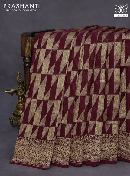 Banarasi georgette saree deep maroon with allover thread & zari woven wevaes and woven border