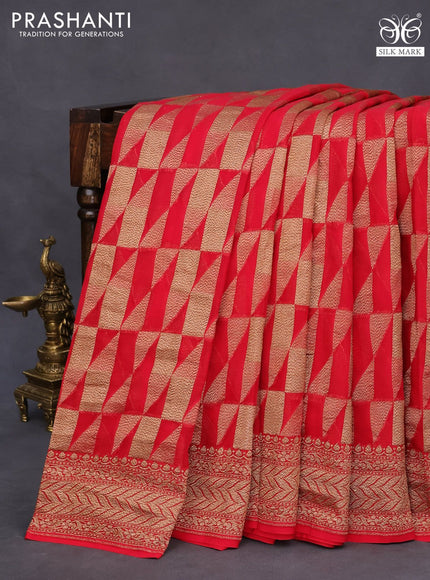 Banarasi georgette saree red with allover thread & zari woven wevaes and woven border