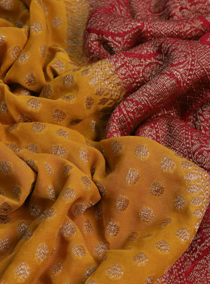 Banarasi georgette saree mustard yellow and red with allover thread & zari woven butta wevaes and woven border