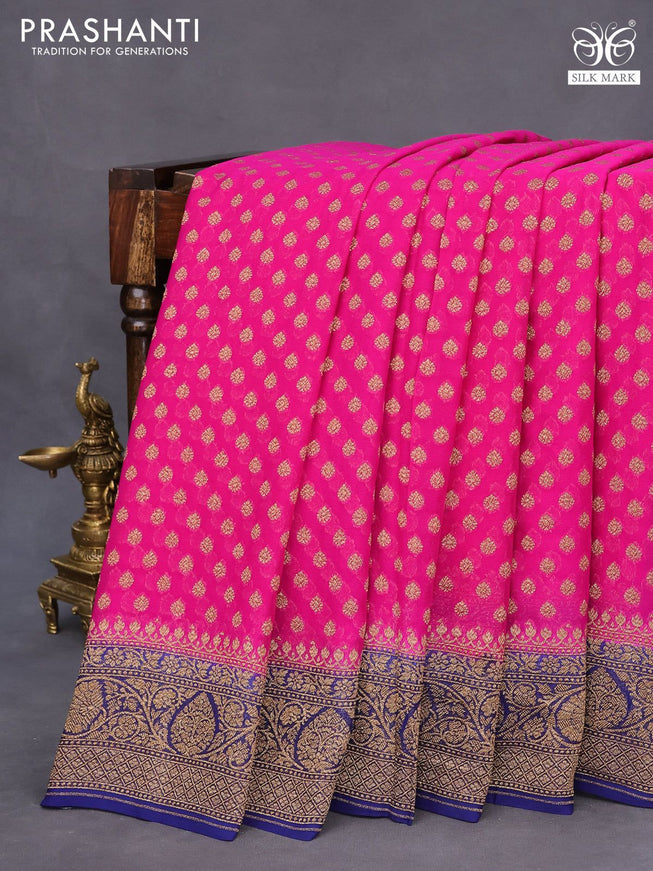 Banarasi georgette saree pink and blue with allover thread & zari woven butta wevaes and woven border