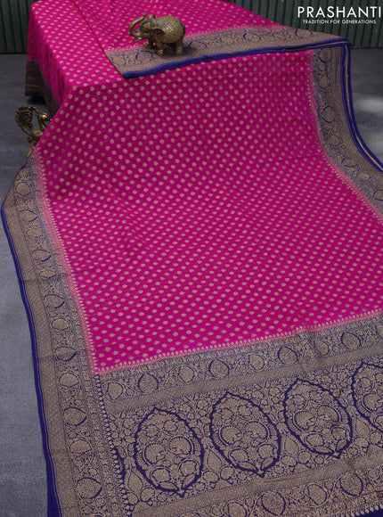 Banarasi georgette saree pink and blue with allover thread & zari woven butta wevaes and woven border