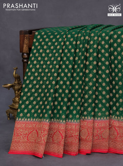 Banarasi georgette saree green and red with allover thread & zari woven butta wevaes and woven border