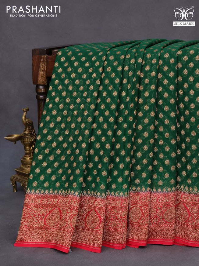 Banarasi georgette saree green and red with allover thread & zari woven butta wevaes and woven border