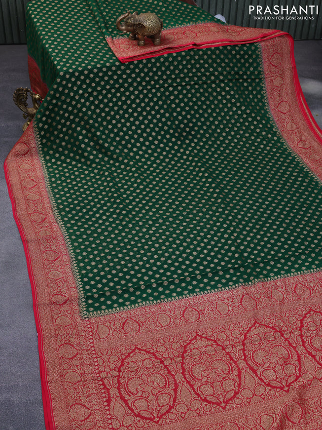 Banarasi georgette saree green and red with allover thread & zari woven butta wevaes and woven border