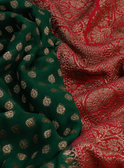 Banarasi georgette saree green and red with allover thread & zari woven butta wevaes and woven border