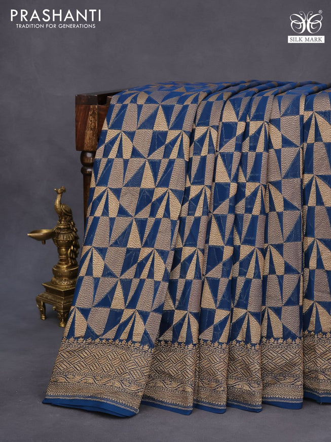 Banarasi georgette saree peacock blue with allover thread & zari woven georgette weaves and woven border