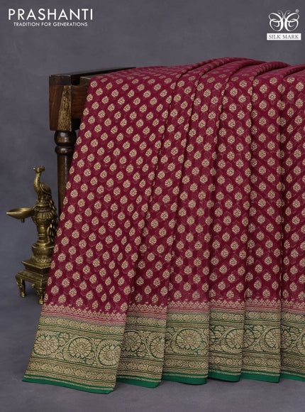 Banarasi georgette saree maroon and green with allover thread & zari woven butta wevaes and woven border