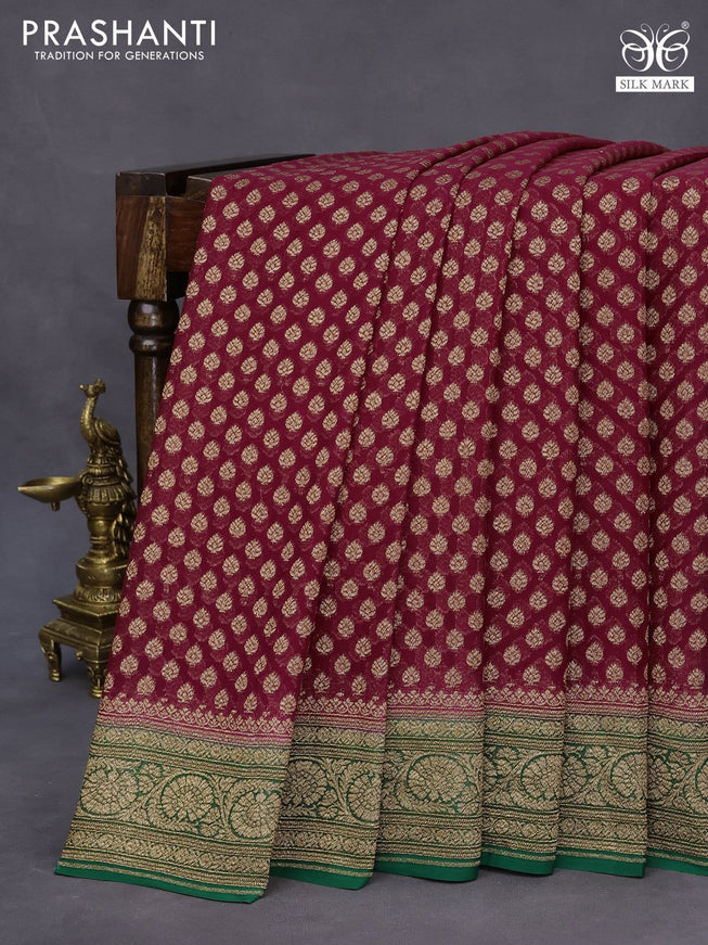 Banarasi georgette saree maroon and green with allover thread & zari woven butta wevaes and woven border