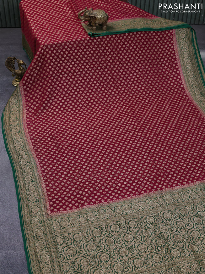 Banarasi georgette saree maroon and green with allover thread & zari woven butta wevaes and woven border