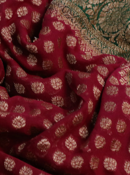 Banarasi georgette saree maroon and green with allover thread & zari woven butta wevaes and woven border