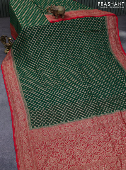 Banarasi georgette saree green and red with allover thread & zari woven butta wevaes and woven border