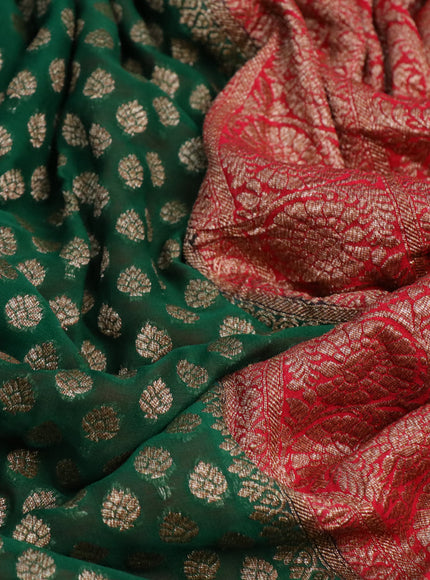 Banarasi georgette saree green and red with allover thread & zari woven butta wevaes and woven border