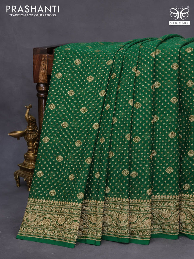 Banarasi georgette saree green with allover thread & zari weaves and long woven border