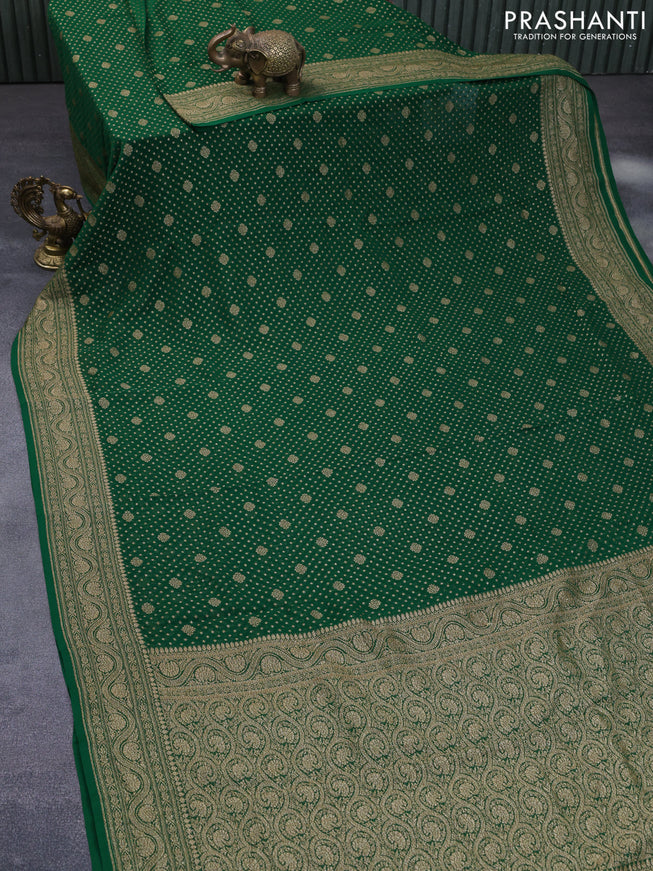 Banarasi georgette saree green with allover thread & zari weaves and long woven border