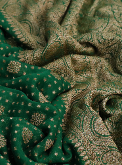 Banarasi georgette saree green with allover thread & zari weaves and long woven border