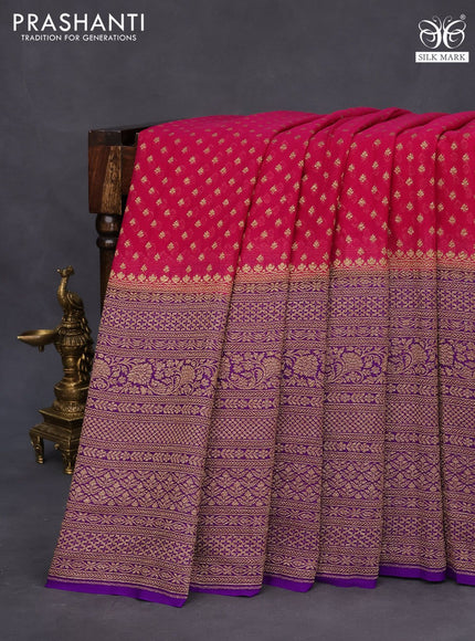 Banarasi georgette saree pink and violet with allover thread & zari woven butta wevaes and long woven border