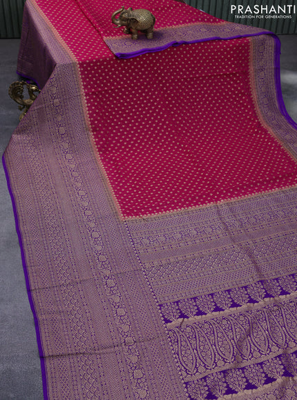 Banarasi georgette saree pink and violet with allover thread & zari woven butta wevaes and long woven border