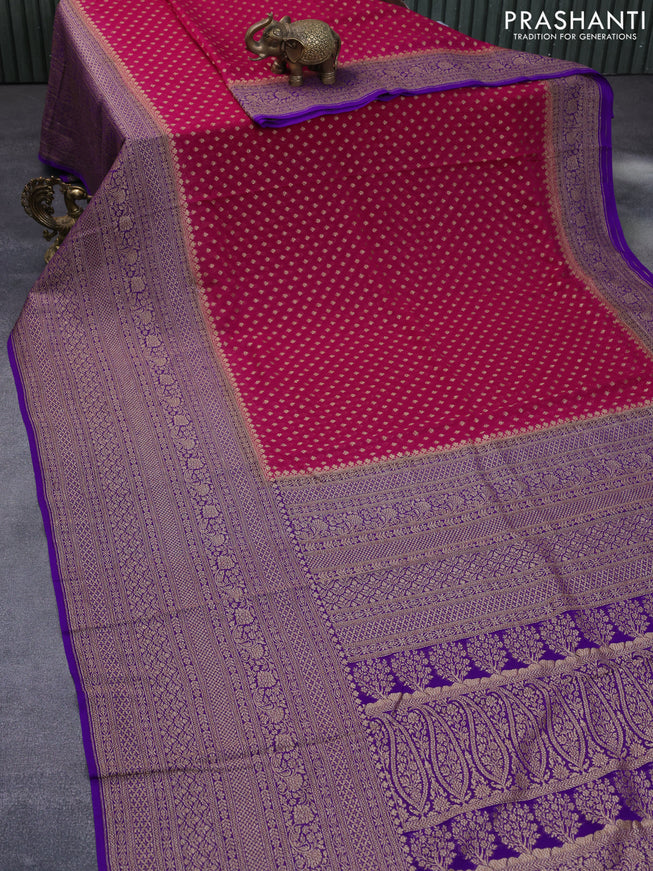 Banarasi georgette saree pink and violet with allover thread & zari woven butta wevaes and long woven border