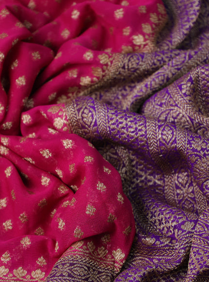 Banarasi georgette saree pink and violet with allover thread & zari woven butta wevaes and long woven border